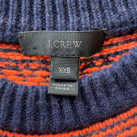 J Crew Merino Wool Blend navy blue & orange ruffle sleeve sweater XXS - Picture 5 of 10